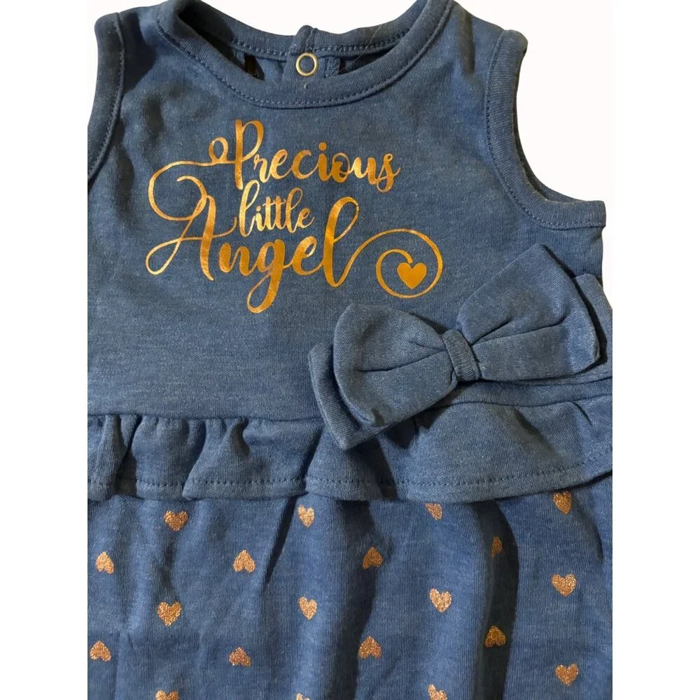 Quiltex Baby Girl Romper 6-9 Months NWT Blue‎ Gold 